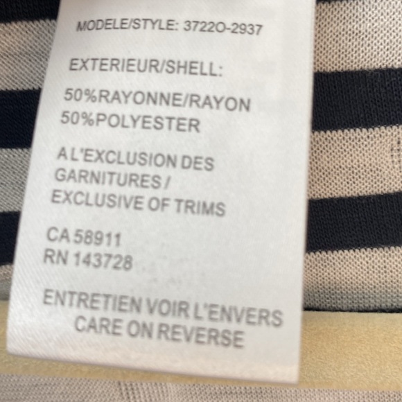 TRIBAL top Women’s Medium 3/4 Sleeves Navy Off White Polka Dots and Stripes - Picture 5 of 7